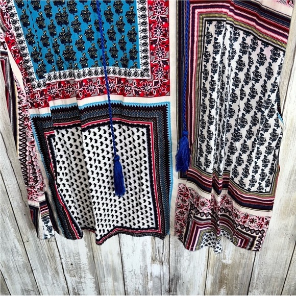 Umgee Boho Retro Print Tie Neck Tunic/Dress - Picture 4 of 6